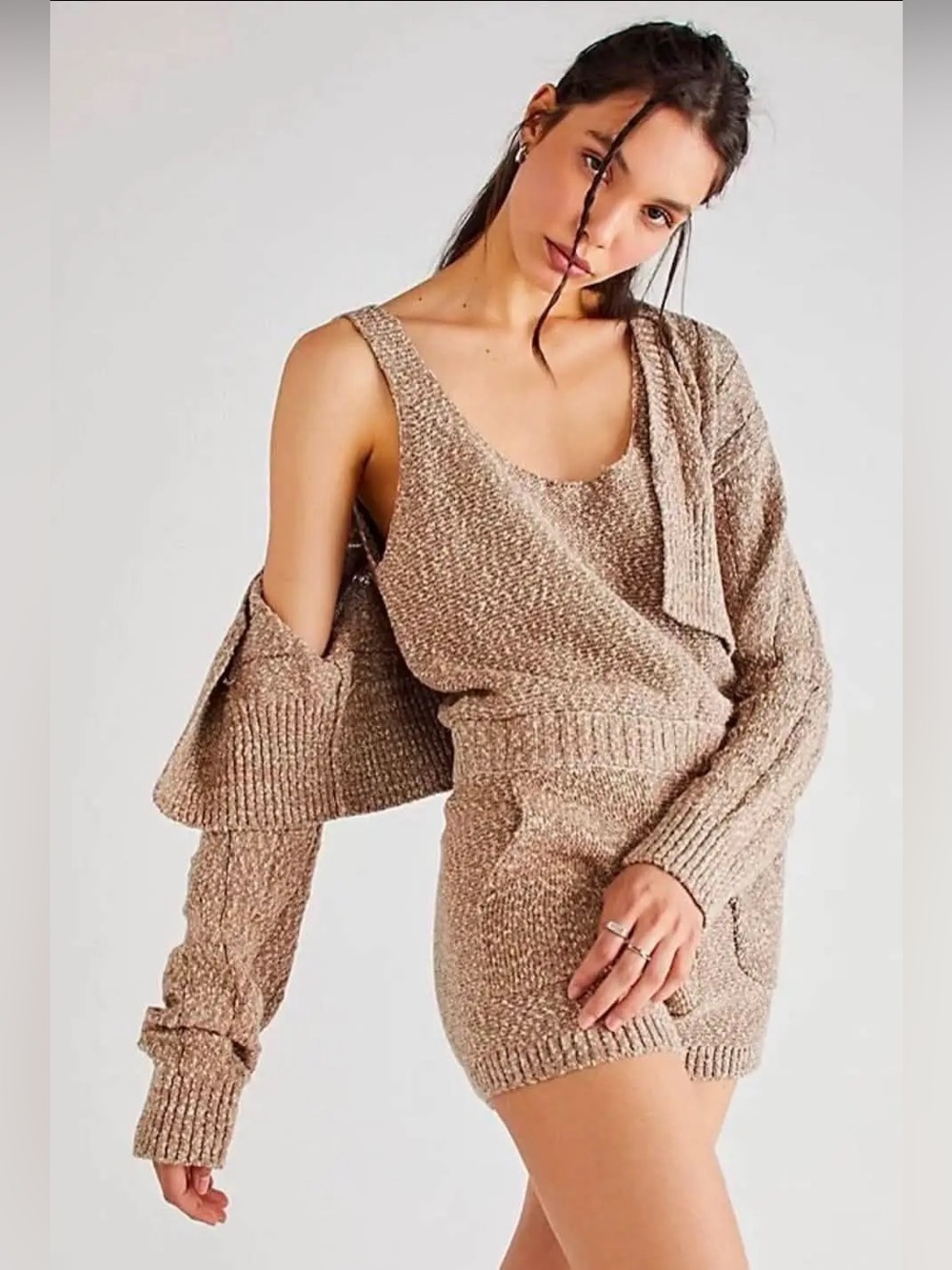 Free People FP Beach Declan Marled Cotton Knit Sweater Romper S Boho Neutral